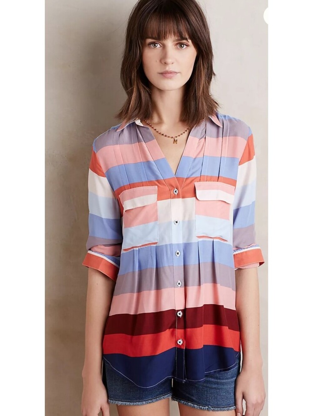 ANTHROPOLOGIE MAEVE WINWORD COLORFUL WATERCOLOR STRIPED BUTTONDOWN SHIRT SIZE 6